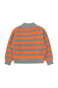 Tinycottons / KID / Stripes Mockneck Sweater / Warm Grey - Summer Red