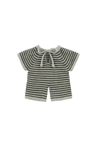 We Are Gommu / Big Stripes Long One-Piece / Green-Grey