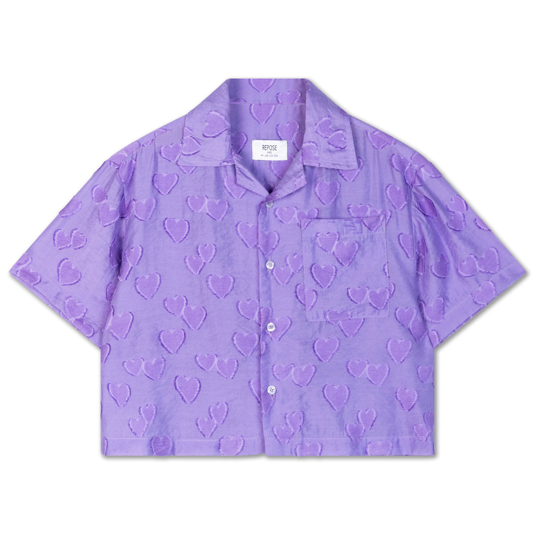 Repose AMS / Cropped Shirt / Purple Floating Hearts