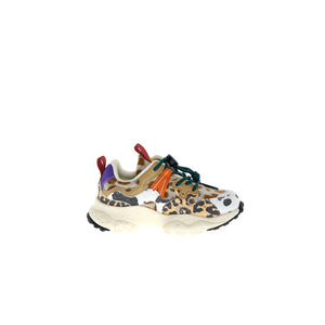 Multicolored sneaker with leopard print on a white background