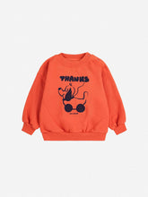 Load image into Gallery viewer, Orange sweatshirt with black graphic and text on a white background