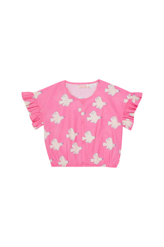 Tinycottons / KID / Doves Frill Blouse / Dark Pink