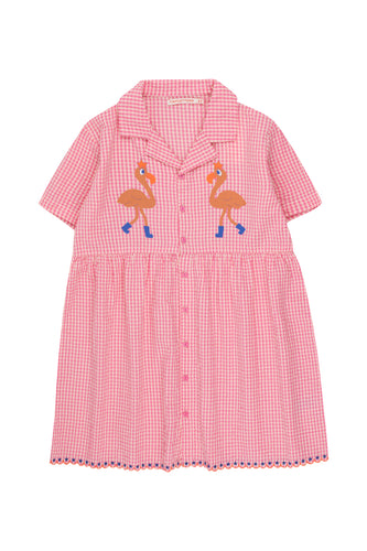 Tinycottons / KID / Flamingos V Neck Dress / Dark Pink