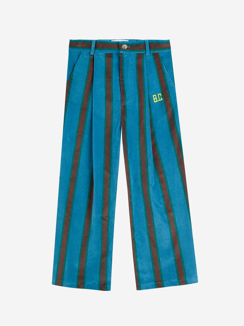 Blue pants with black stripes on a white background