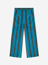 Load image into Gallery viewer, Teal and black striped pants on a white background