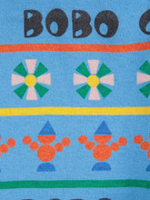 Load image into Gallery viewer, Text and colorful patterns on a blue background with &#39;BOBO&#39; branding.