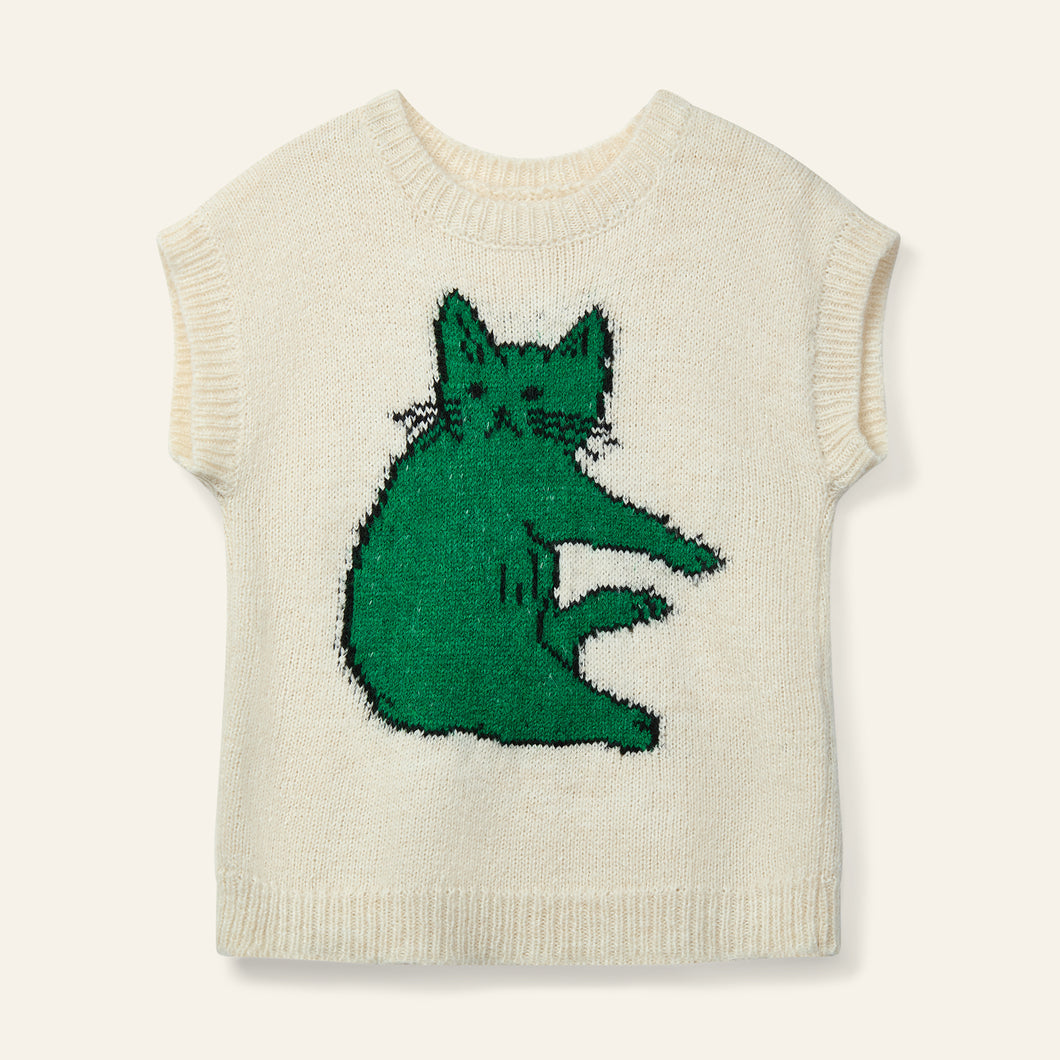 Wynken / Paws Tank Top / Ecru - Bright Green
