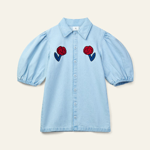 Wynken / Annka Shirt Dress / Pale Bleached Wash Denim