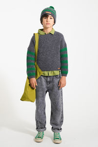 Piupiuchick / KID / Sweater / Knitted Grey Green Stripes