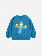 Load image into Gallery viewer, Blue children&#39;s sweatshirt with colorful graphic on a light gray background