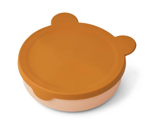 Liewood / Rosie Divider Bowl With Lid / Mr. Bear Mustard - Tuscany Rose Mix