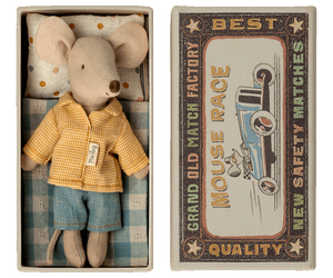 Maileg / Mouse in Box / Big Brother / Yellow Checked Shirt