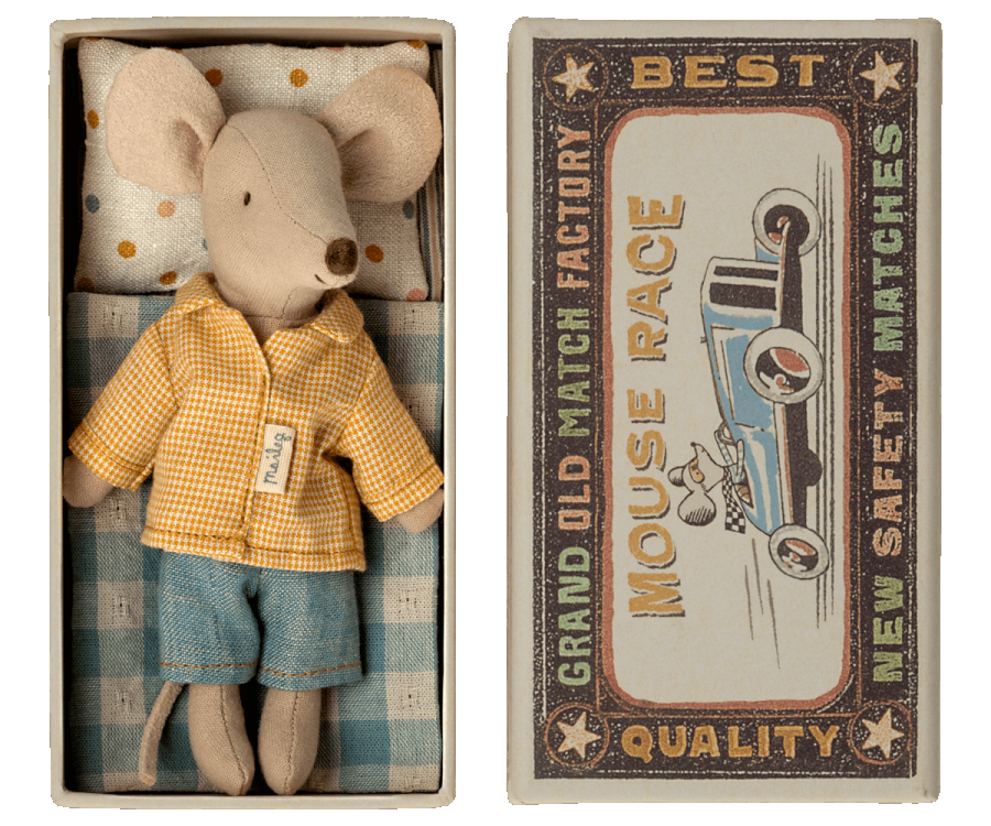 Maileg / Mouse in Box / Big Brother / Yellow Checked Shirt