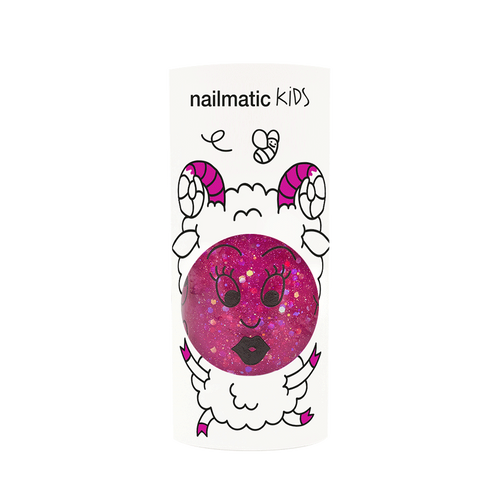 Nailmatic Kids / Water-based nail polish / Sheepy / Clear Raspberry Glitter