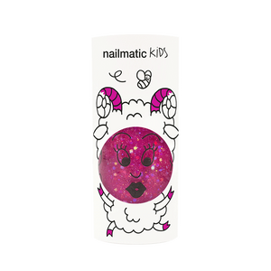 Nailmatic Kids / Water-based nail polish / Sheepy / Clear Raspberry Glitter